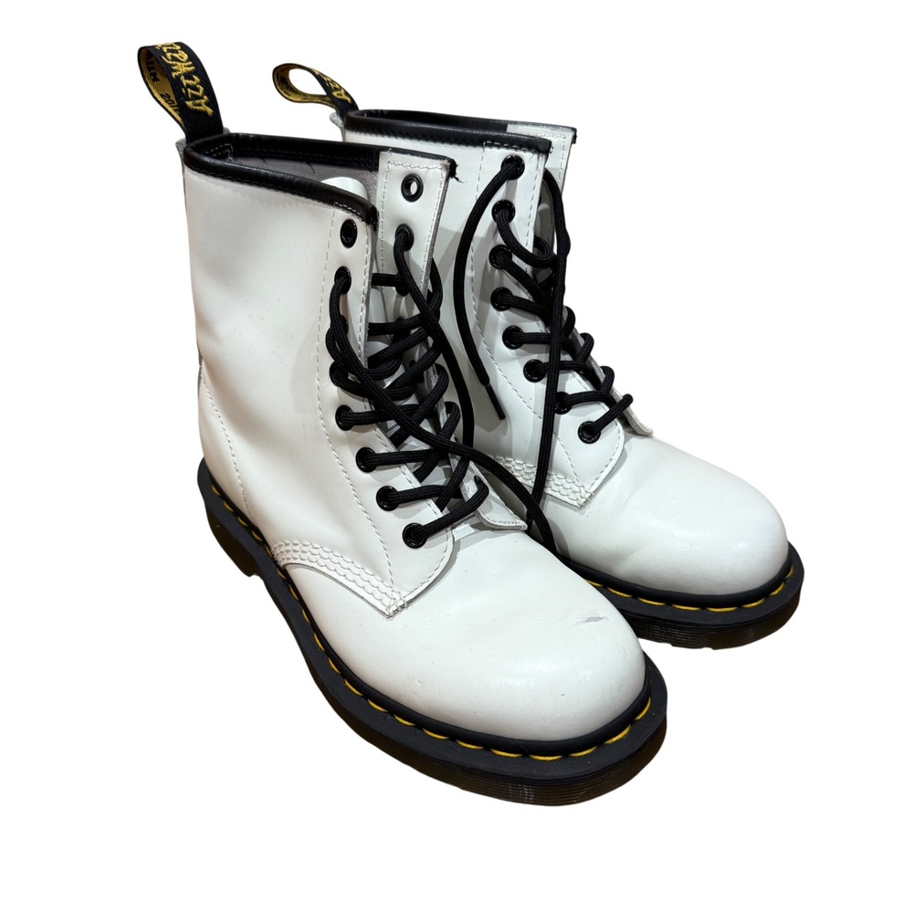 Dr. Martens Softy T 1460 Combat White Leather Boots Womens 6 Mens 5 Casual
